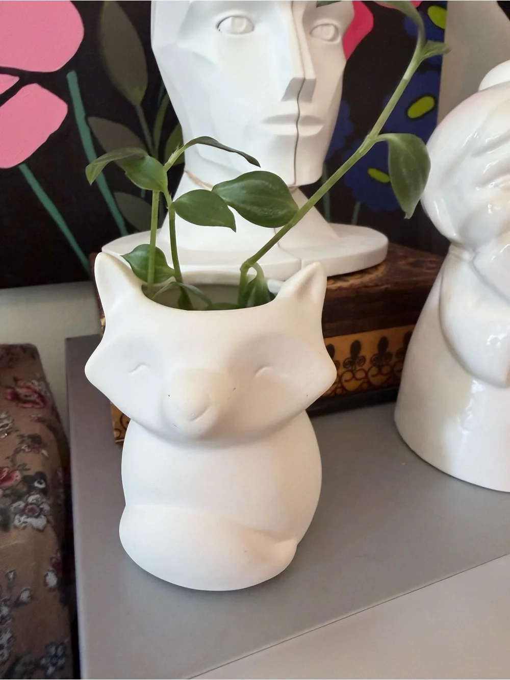 Ceramic Fox Planter Succulent Pot White Matte Woodland Decor